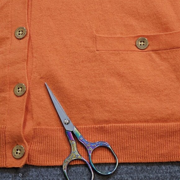 Lauren Ralph Lauren Cardigan Womens L Orange Buttons LS Boho Preppy Mature FLAW - Picture 11 of 13
